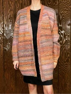 Cozy Multicolor Stripe Open-Front Women's Chunky Knit Cardigan Sweater
